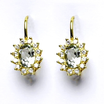 Zlaté náušnice Kate, žluté i bílé zlato, přírodní green ametyst, náušnice ze zlata, NK 1480 