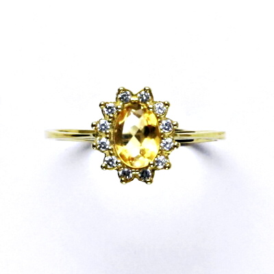Zlatý prsten Kate, žluté i bílé zlato, přírodní citrín pálený, čiré zirkony - T 1480