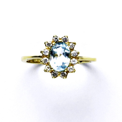 Zlatý prsten Kate, žluté i bílé zlato, přírodní topaz sky, čiré zirkony - T 1480 