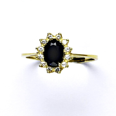 Zlatý prsten Kate, žluté i bílé zlato, přírodní černý spinel (pleonast), čiré zirkony - T 1480 