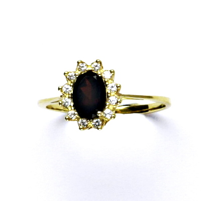 Zlatý prsten Kate, žluté i bílé zlato, přírodní granát, čiré zirkony - T 1480 