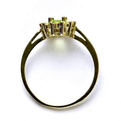 Zlatý prsten Kate, žluté i bílé zlato, přírodní olivín, čiré zirkony - T 1480 