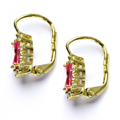 Zlaté náušnice Kate, žluté i bílé zlato, růžový zirkon, náušnice ze zlata, NK 1480