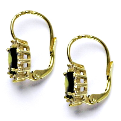 Zlaté náušnice Kate, žluté i bílé zlato, syntetický olivín, náušnice ze zlata, NK 1480 