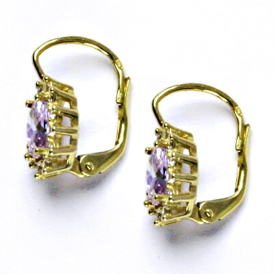 Zlaté náušnice Kate, žluté i bílé zlato, zirkon lavender, náušnice ze zlata, NK 1480 