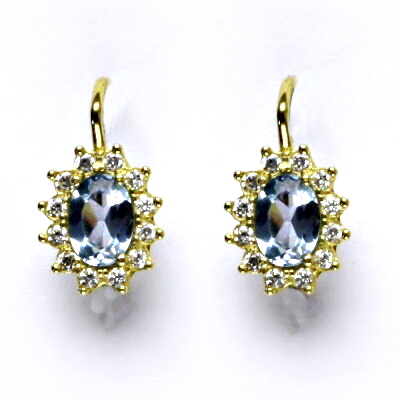 Zlaté náušnice Kate, žluté i bílé zlato,syntetický akvamarin světlý, NK 1480 