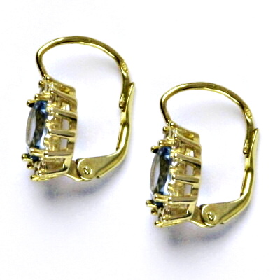 Zlaté náušnice Kate, žluté i bílé zlato,syntetický akvamarin světlý, NK 1480 
