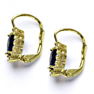 Zlaté náušnice Kate,žluté i bílé zlato,syntetický akvamarin tmavý,náušnice ze zlata,NK 1480 