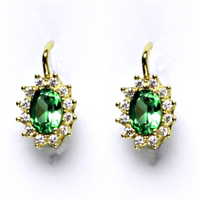 Zlaté náušnice Kate, žluté i bílé zlato, zirkon emerald, náušnice ze zlata, NK 1480