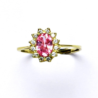 Zlatý prsten Kate, žluté i bílé zlato, růžový zirkon, čiré zirkony - T 1480