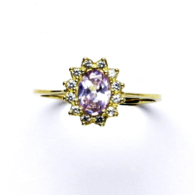 Zlatý prsten Kate, žluté i bílé zlato, zirkon lavender, čiré zirkony - T 1480 