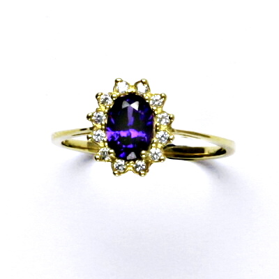 Zlatý prsten Kate, žluté i bílé zlato, syntetický ametyst, čiré zirkony - T 1480 