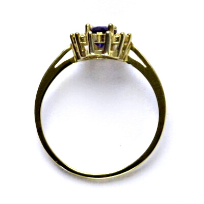 Zlatý prsten Kate, žluté i bílé zlato, syntetický ametyst, čiré zirkony - T 1480 