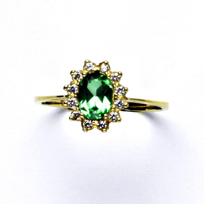 Zlatý prsten Kate, žluté i bílé zlato, zirkon smaragd, čiré zirkony, T 1480 