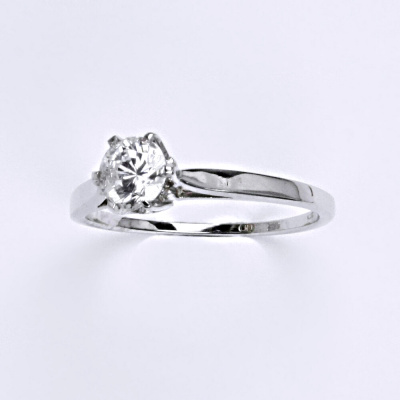 Zlatý prsten s čirým zirkonem zasnubní, bílé zlato VR 128