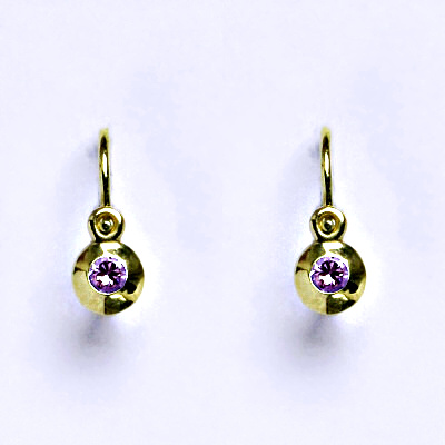 Zlaté dětské náušničky se růžovým zirkonem,žluté zlato, NK 1330