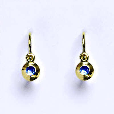 Zlaté dětské náušničky, syntetický akvamarín,žluté zlato, NK 1330
