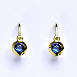 Zlaté dětské náušničky, syntetický akvamarín,žluté zlato, NK 1319
