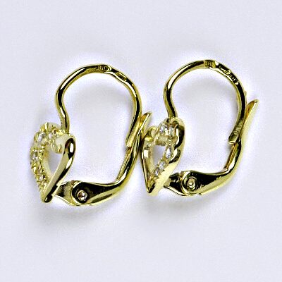 Zlaté náušnice s čirými zirkony, srdce, náušnice ze žlutého zlata, NK 1321