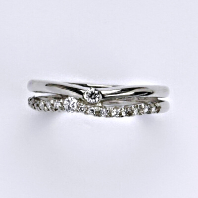 Zlatý prsten s brilianty (diamanty), bílé i žluté zlato 14 kt, T 1406