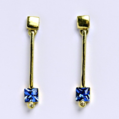 Zlaté náušnice, žluté zlato , zirkon akvamarin - 1533 poslední pár