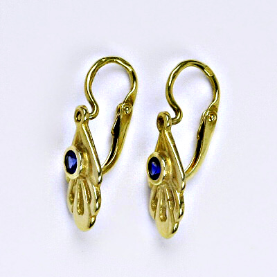 Dětské zlaté náušnice, dětské náušničky, náušnice ze zlata, žluté zlato, spinel, váha 1,47 g 