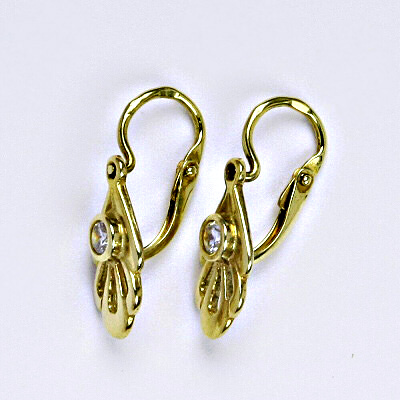 Dětské zlaté náušnice, dětské náušničky, náušnice ze zlata, žluté zlato, zirkon, váha 1,49 g 