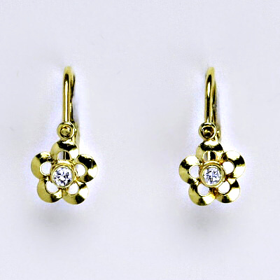 Zlaté dětské náušnice kytička, čirý zirkon -  NK 1385